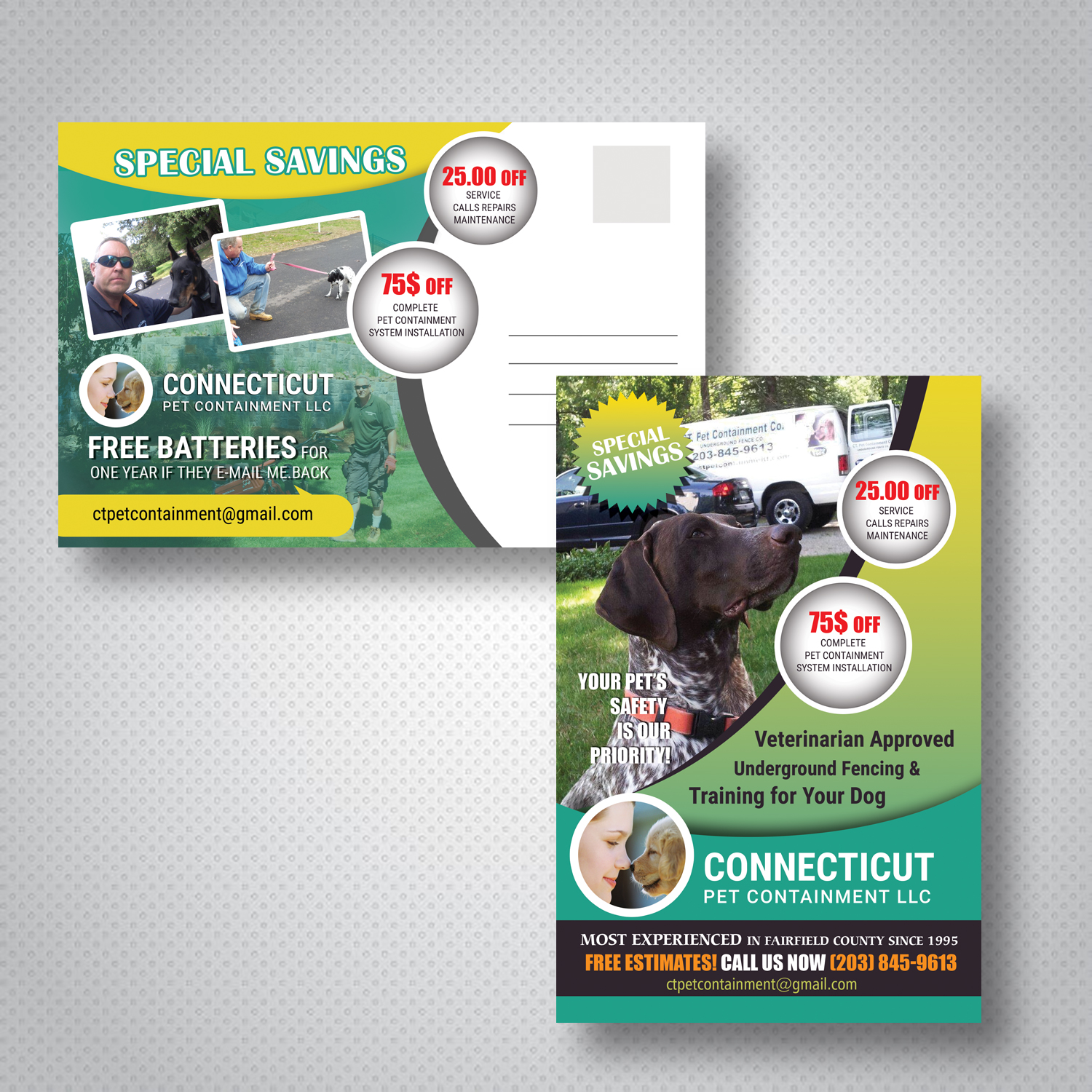 Postcard Design by uk for Connecticut Pet Containment LLC | Design #17878369
