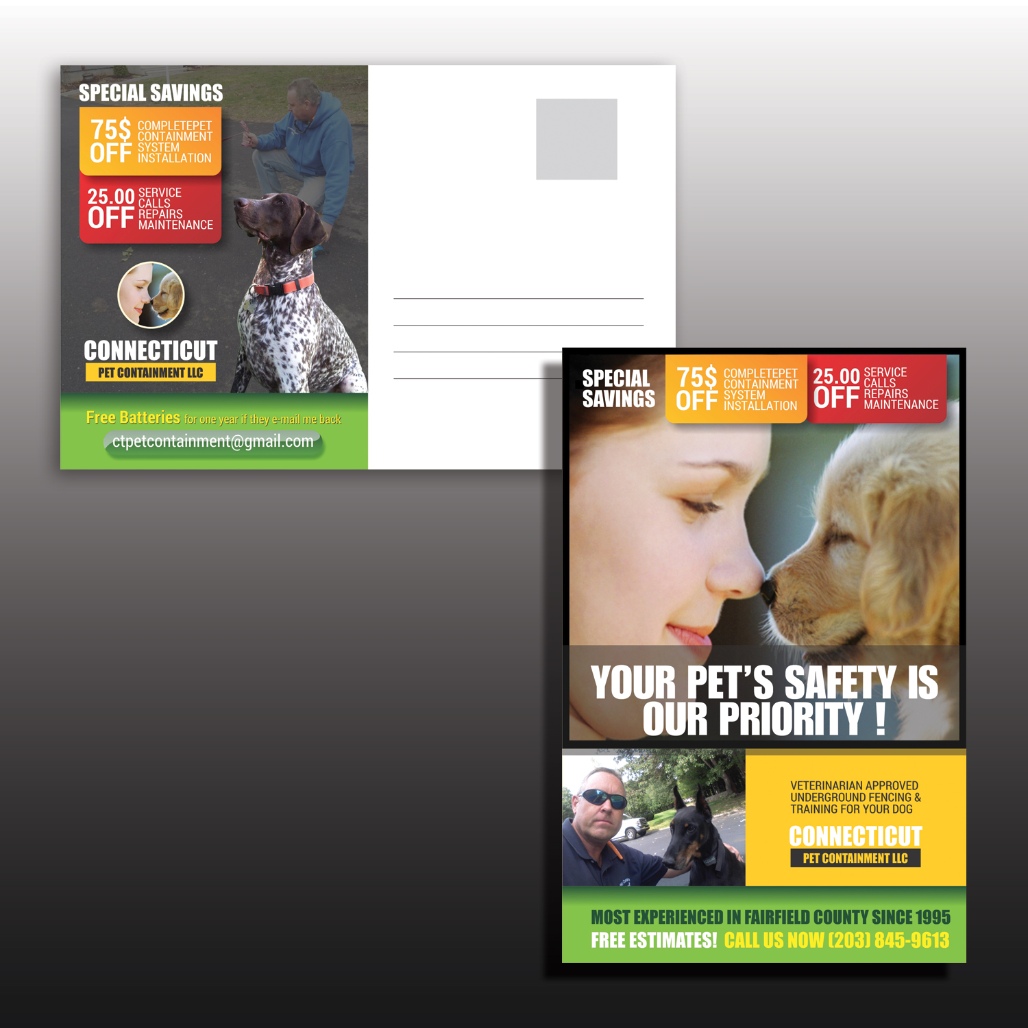 Postcard Design by uk for Connecticut Pet Containment LLC | Design #17886245
