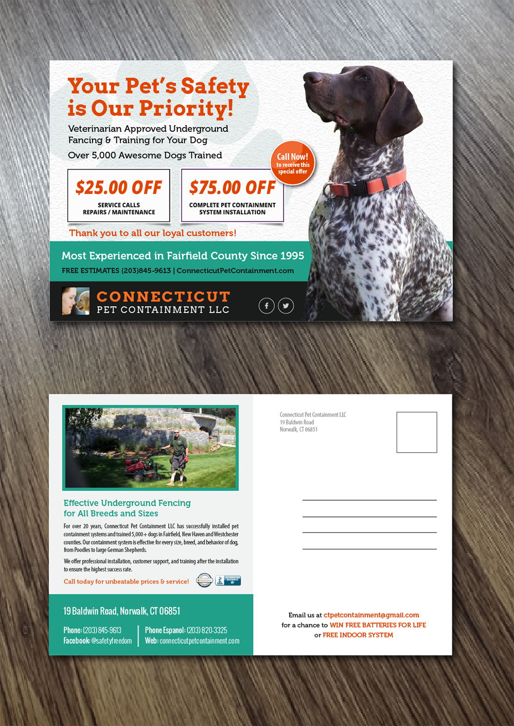 Postcard Design by Alexandar for Connecticut Pet Containment LLC | Design #17923163