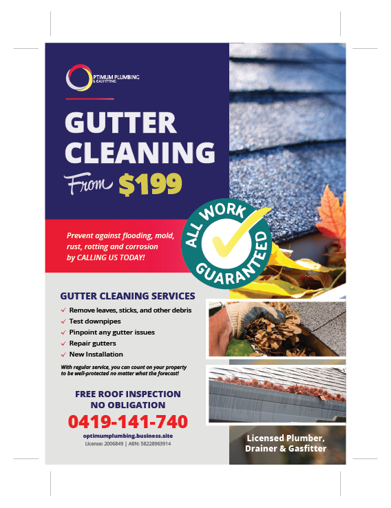 Flyer Design by Alexandar for Optimum Plumbing & Gasfitting | Design #18432865