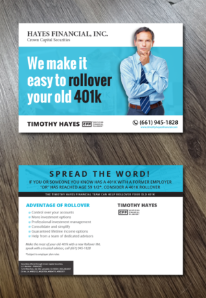 Postkarten-Design von Alexandar für Timothy Hayes Financial & Ins. Services, Inc. | Design: #17877394