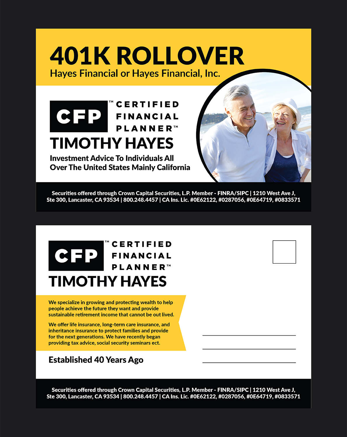 Postkarten-Design von Deziners Zone für Timothy Hayes Financial & Ins. Services, Inc. | Design #17880762