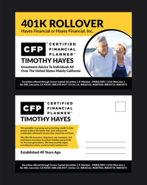 Postkarten-Design von Deziners Zone für Timothy Hayes Financial & Ins. Services, Inc. | Design: #17880762