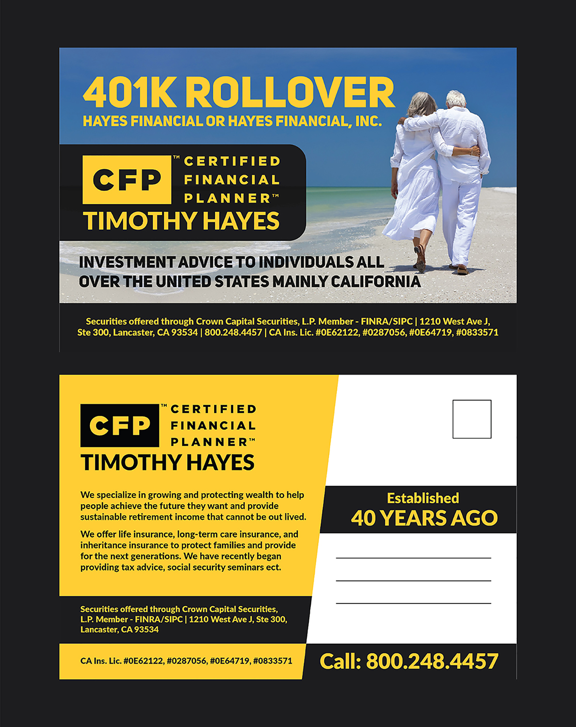 Postkarten-Design von Deziners Zone für Timothy Hayes Financial & Ins. Services, Inc. | Design #17880763