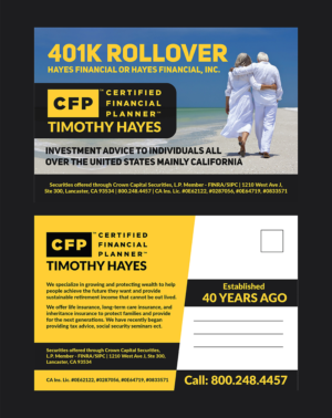 Postkarten-Design von Deziners Zone für Timothy Hayes Financial & Ins. Services, Inc. | Design: #17880763