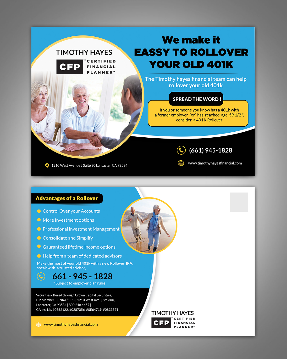 Postkarten-Design von aspiremedia für Timothy Hayes Financial & Ins. Services, Inc. | Design #17892181