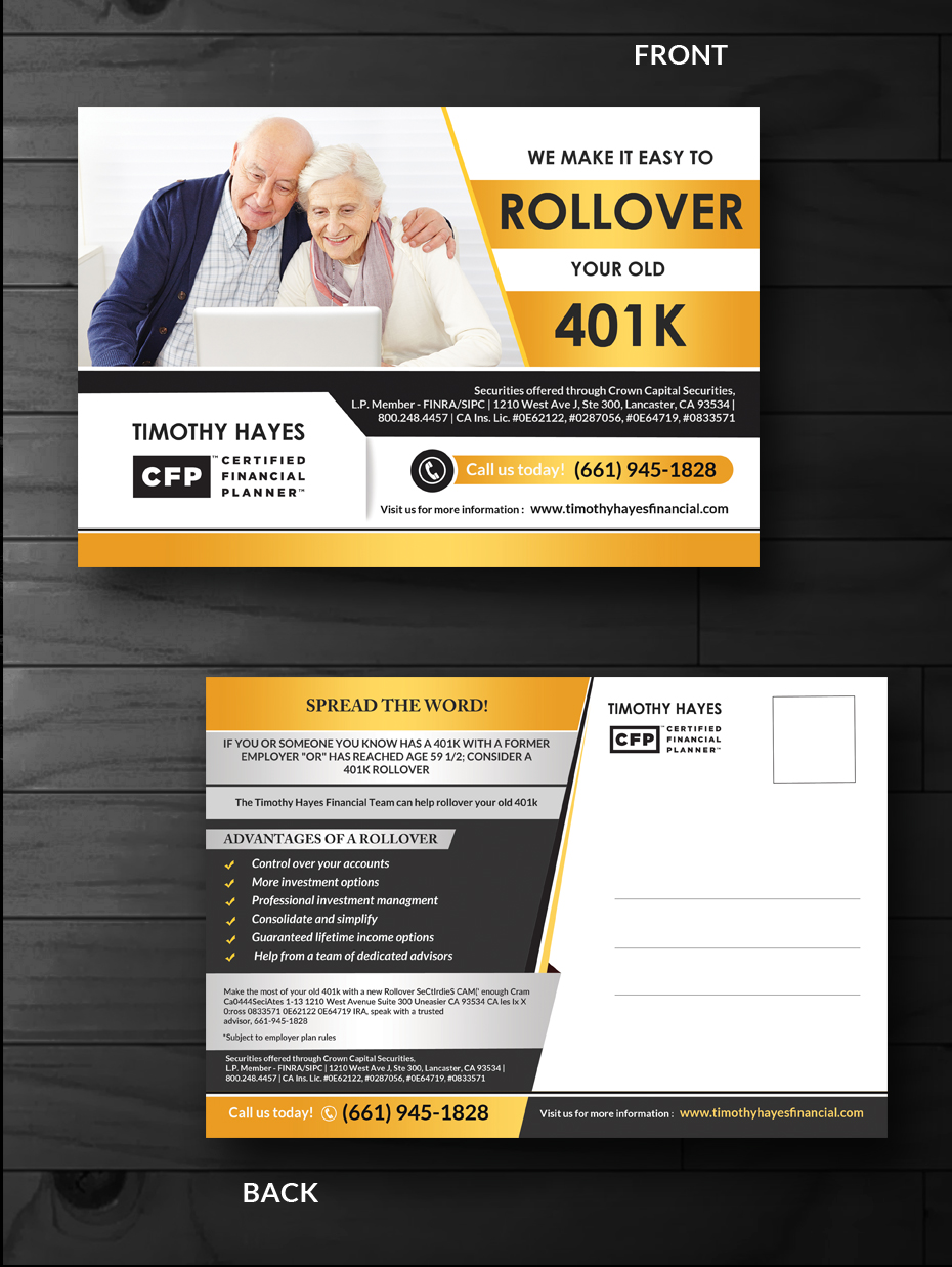 Postkarten-Design von innovative earth für Timothy Hayes Financial & Ins. Services, Inc. | Design #17906247