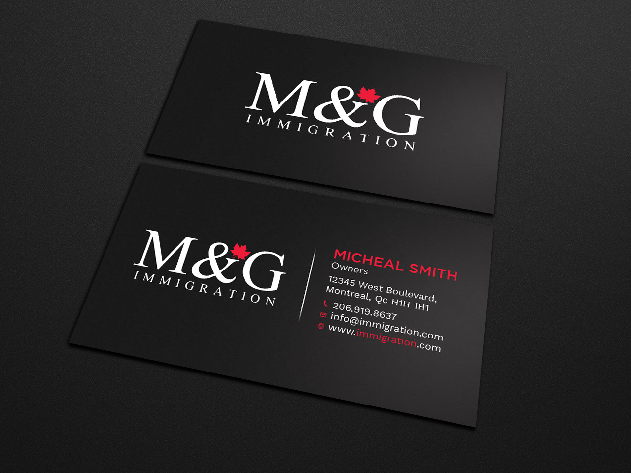Business Card Design by Tripti Ranjan Gain for M&G Immigration | Design #17902380