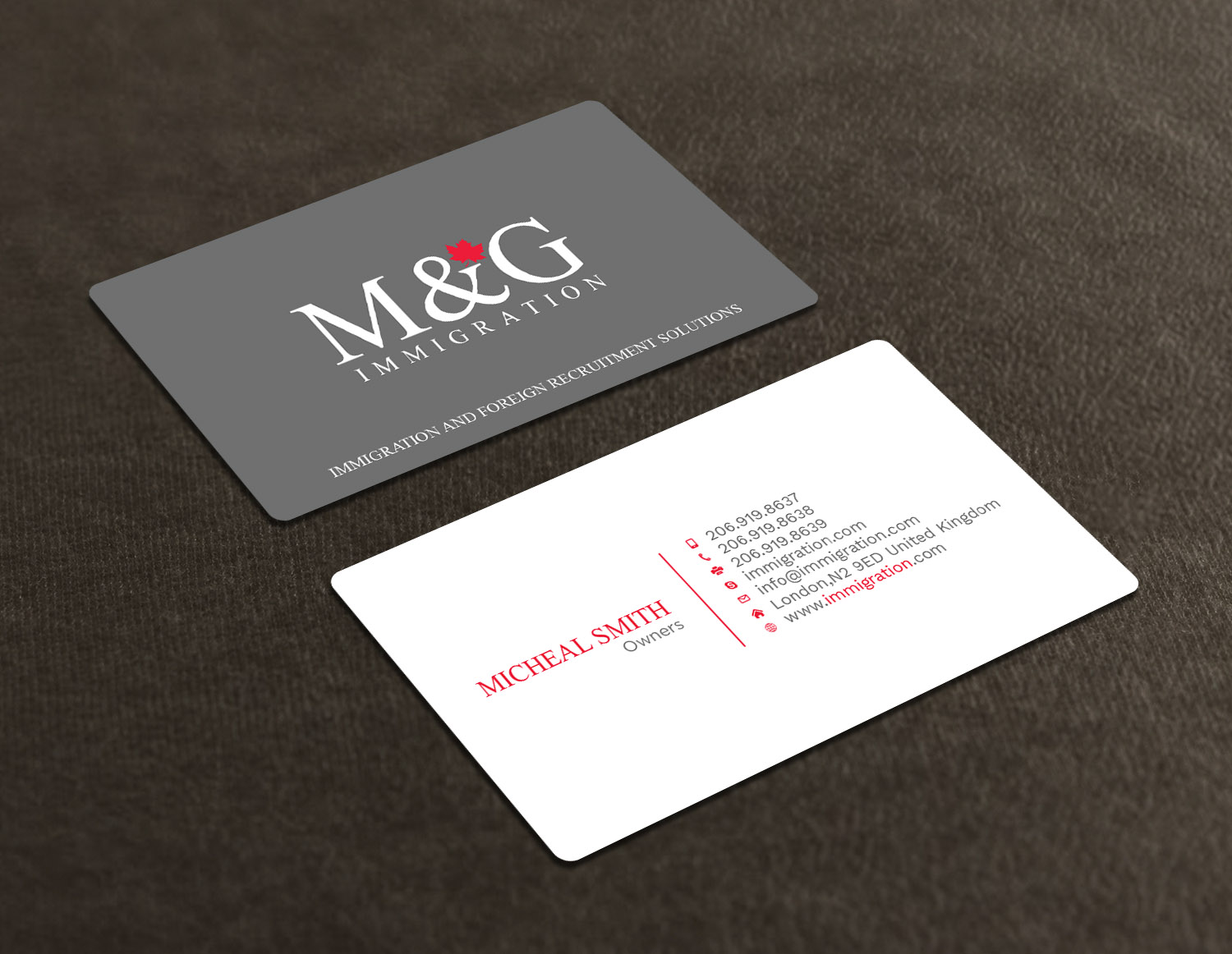 Business Card Design by Tripti Ranjan Gain for M&G Immigration | Design #18003780