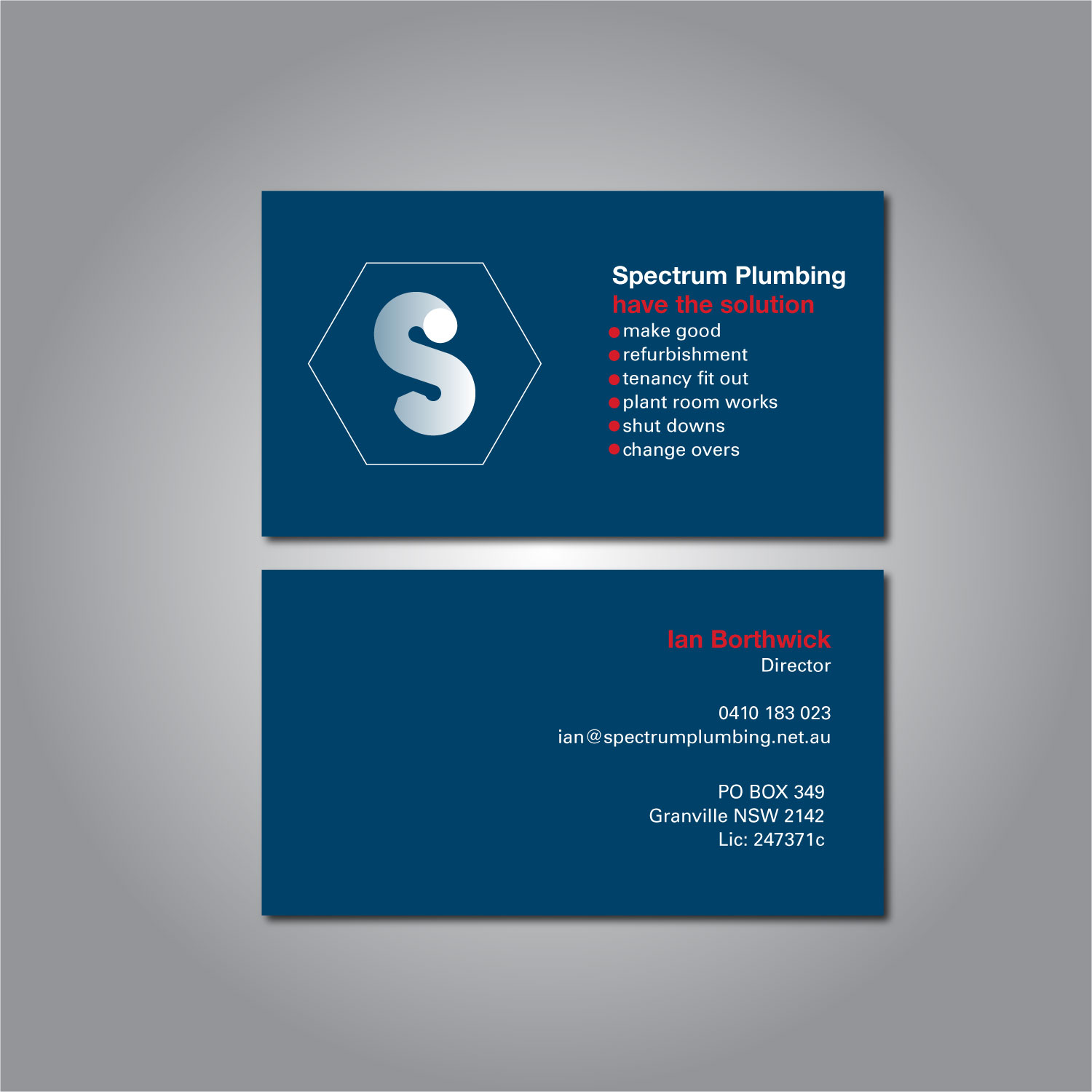 Business Card Design by nancyy for Spectrum Plumbing | Design #17956467