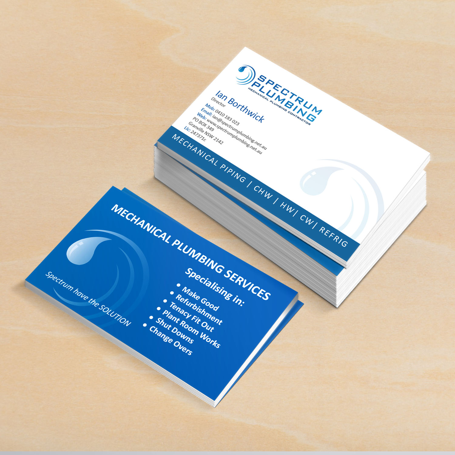 Business Card Design by Creative Jiniya for Spectrum Plumbing | Design #17960901