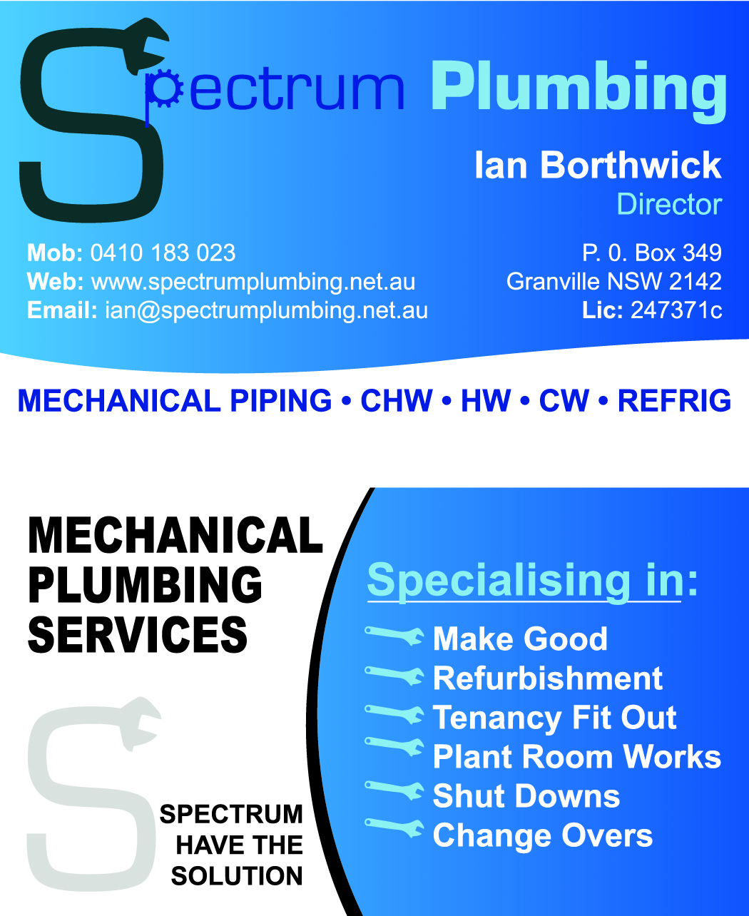 Business Card Design by akshaycool.010 for Spectrum Plumbing | Design #18030533