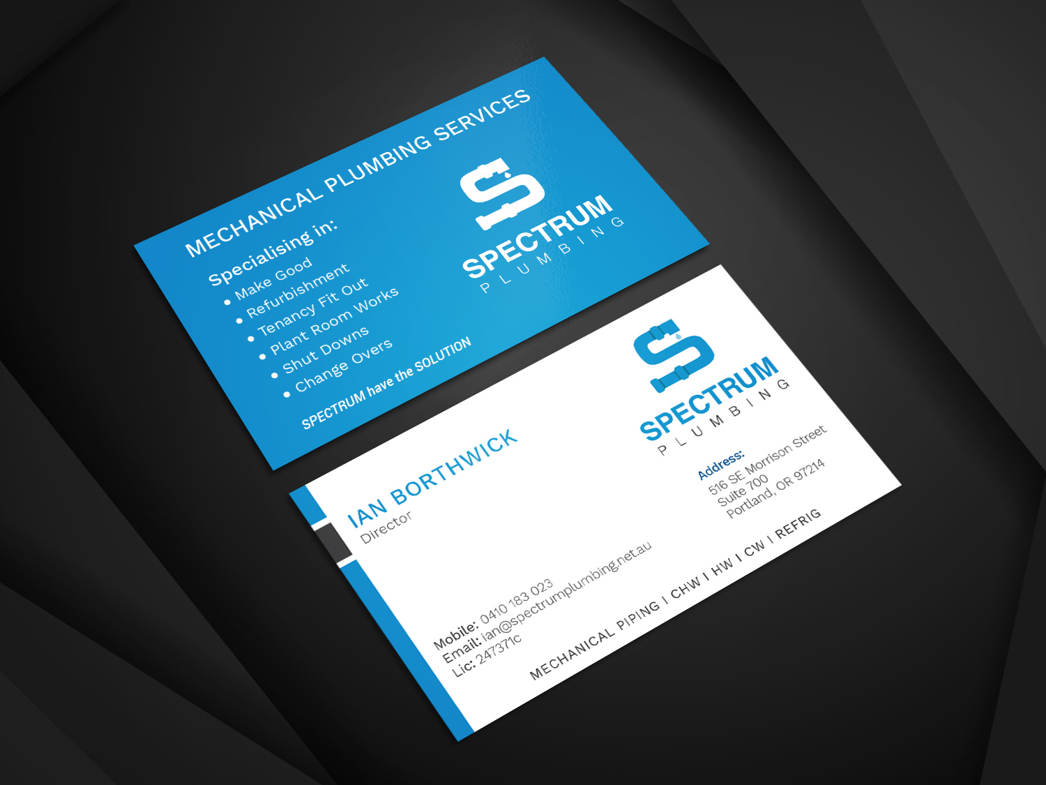 Business Card Design by Graphic Flame for Spectrum Plumbing | Design #17905047