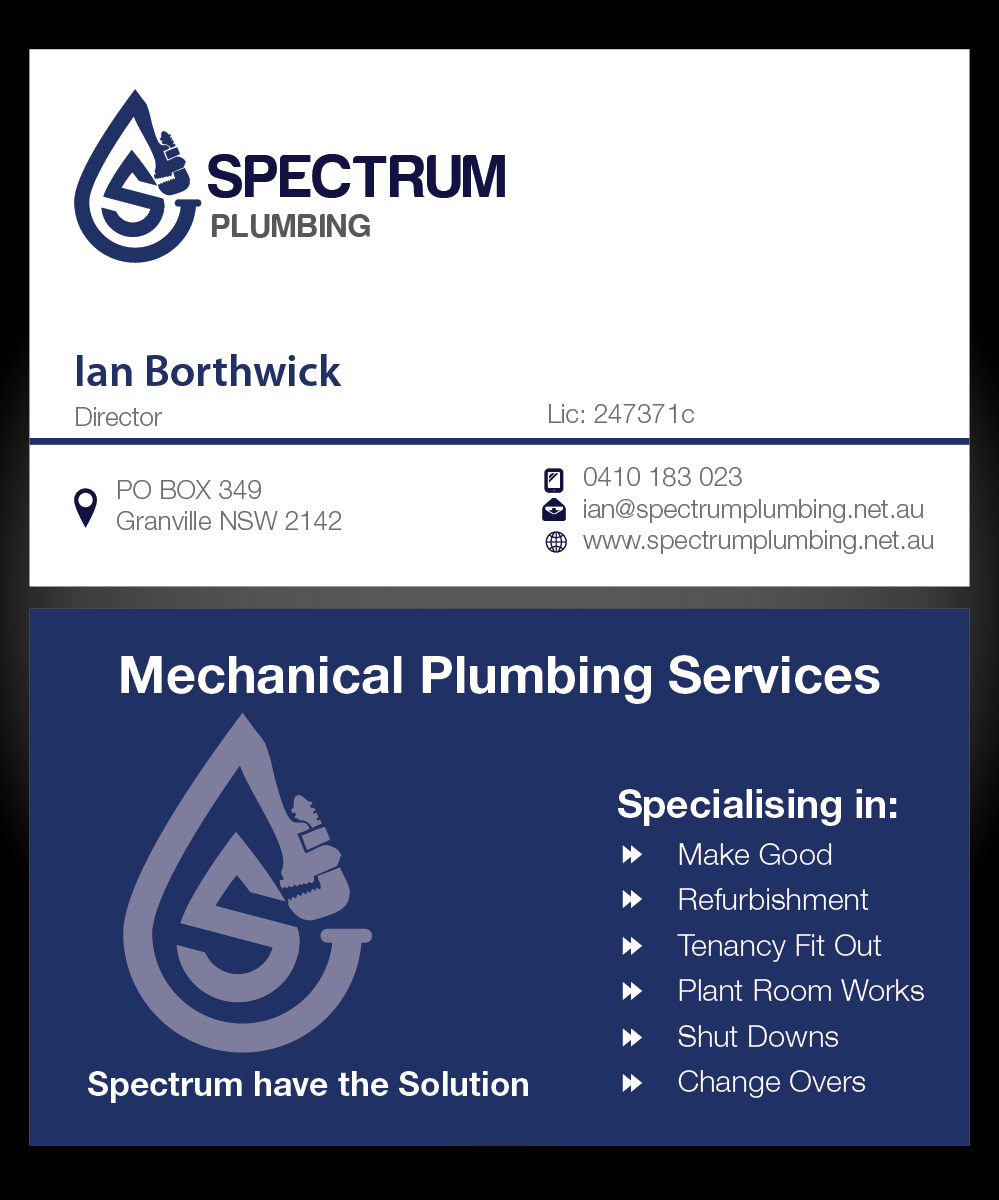 Business Card Design by Isnah Logo for Spectrum Plumbing | Design #18041313