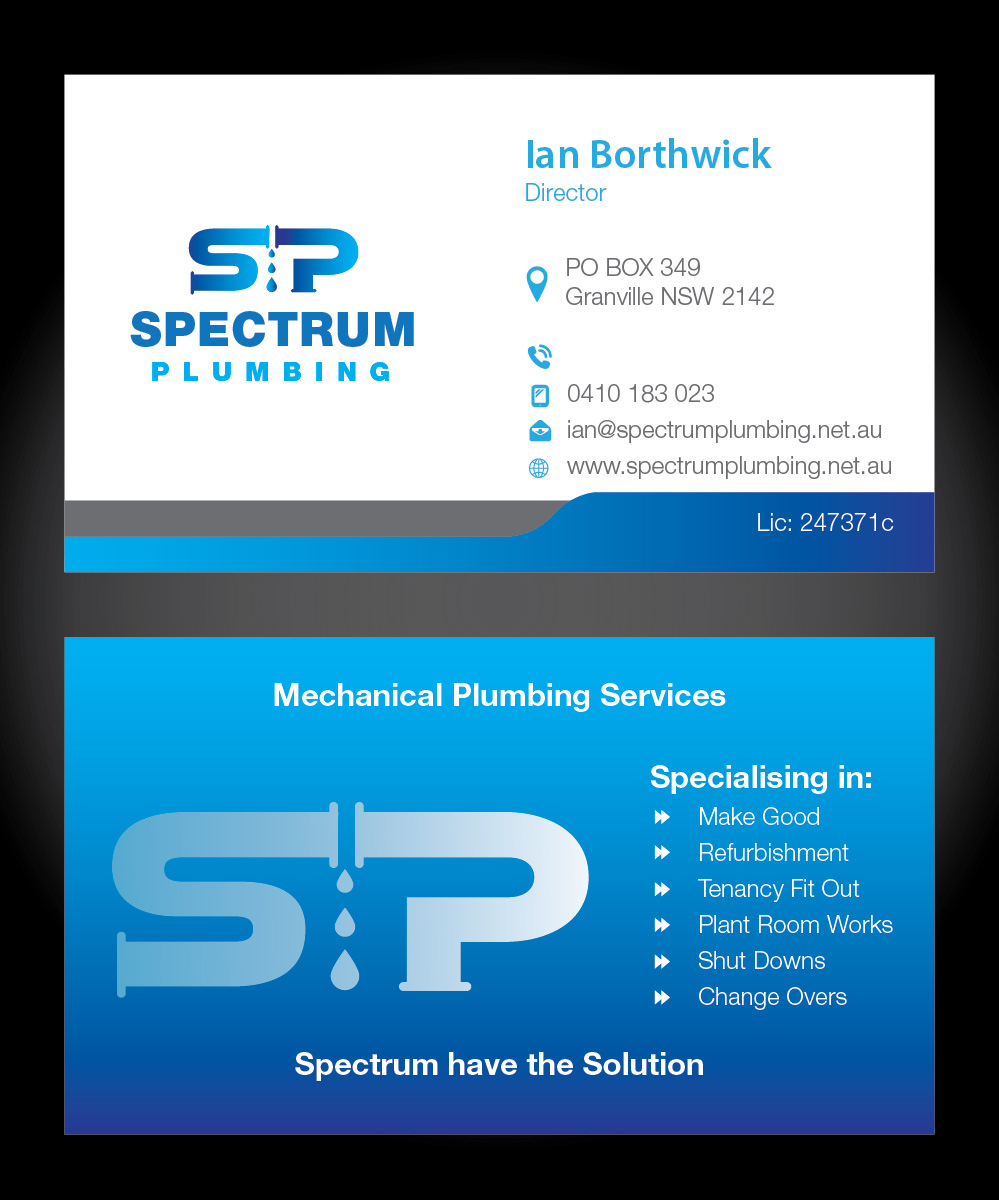 Visitenkarten-Design von Isnah Logo für Spectrum Plumbing | Design #18041314