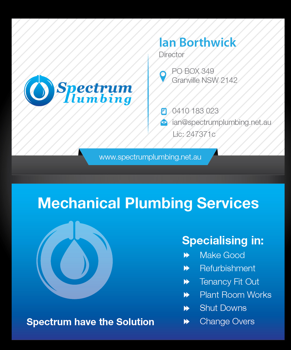 Business Card Design by Isnah Logo for Spectrum Plumbing | Design #18041315