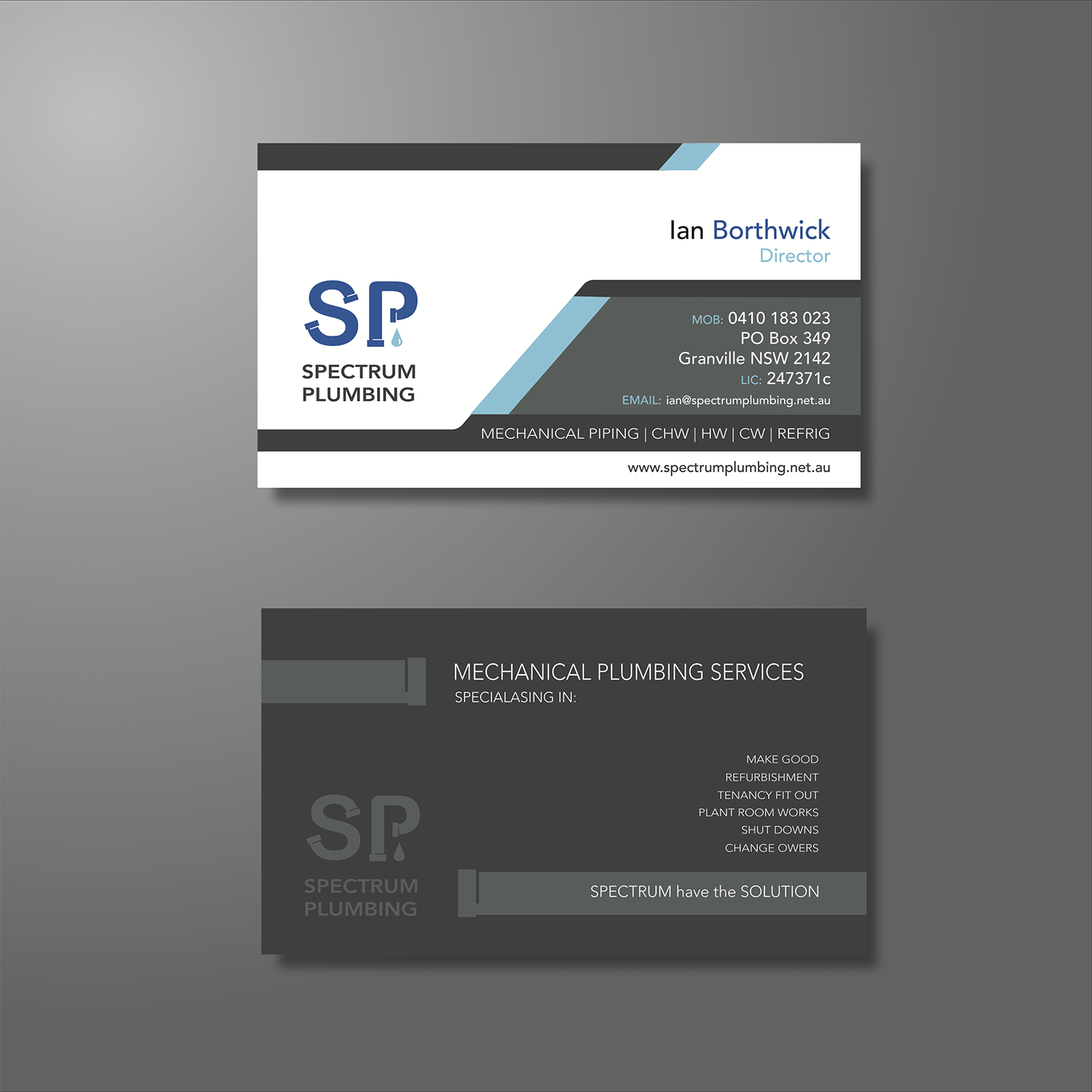 Business Card Design by Kpictura for Spectrum Plumbing | Design #17994585