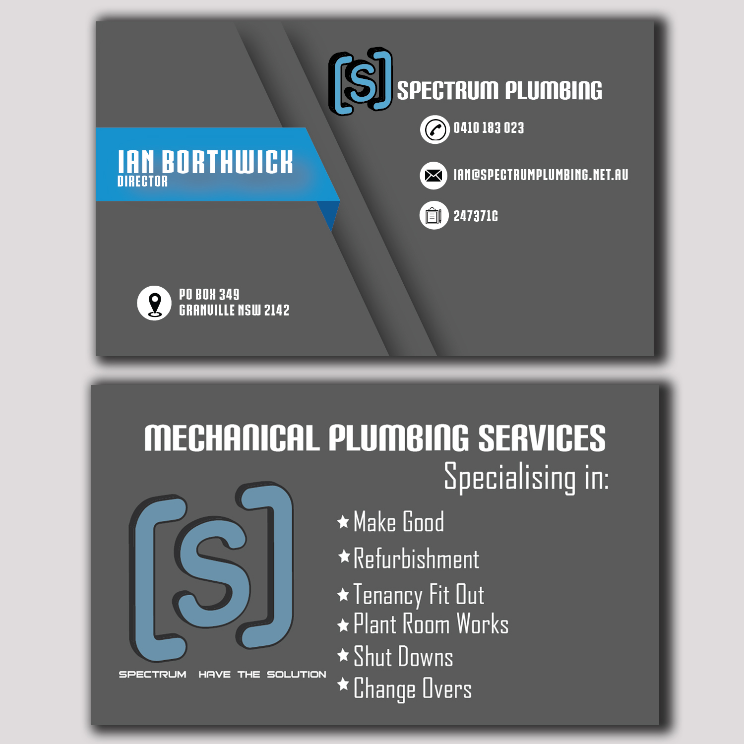 Business Card Design by Rasel_freelancer for Spectrum Plumbing | Design #18084920