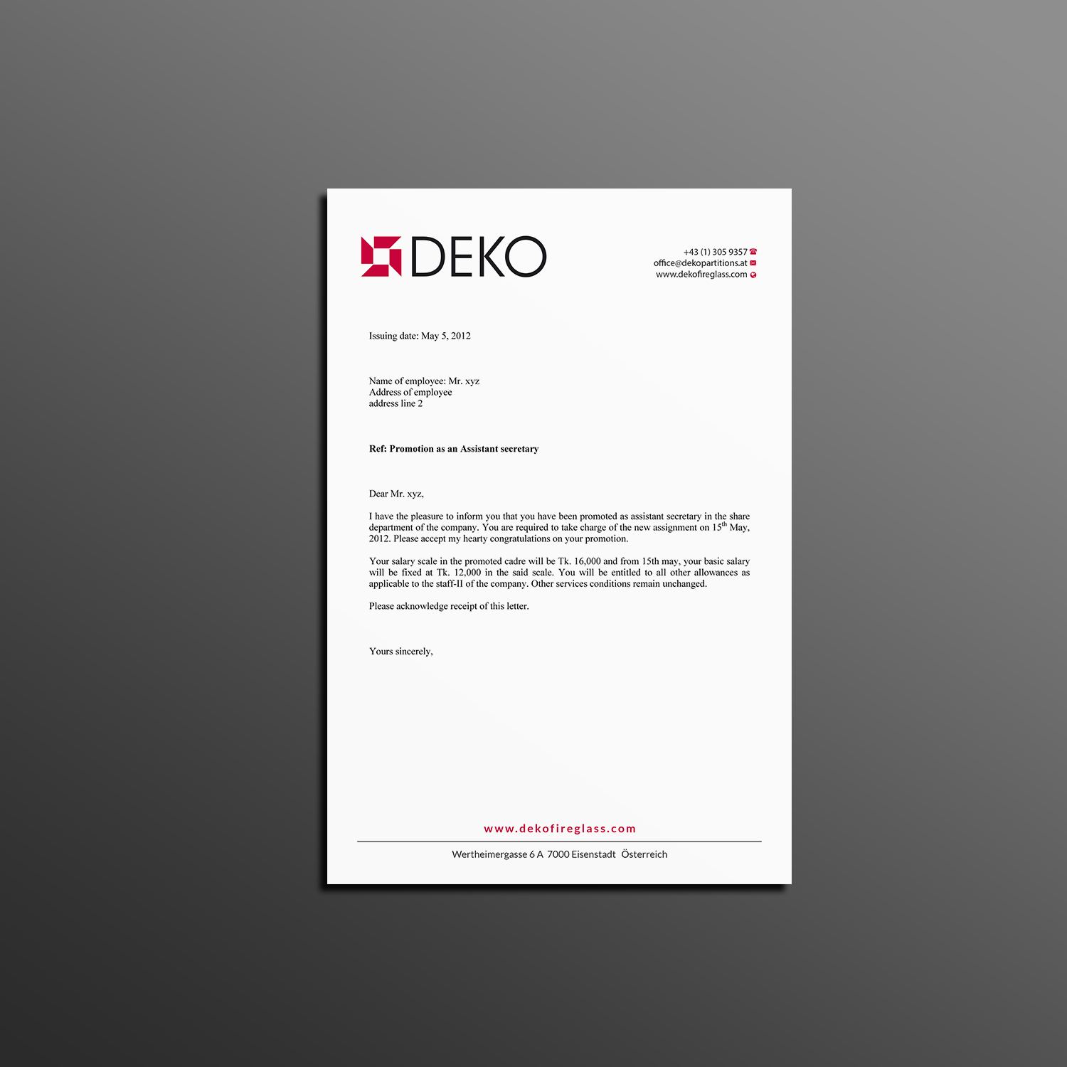 Briefkopf-Design von Creations Box 2015 für DEKO Partitions GmbH | Design #17941805