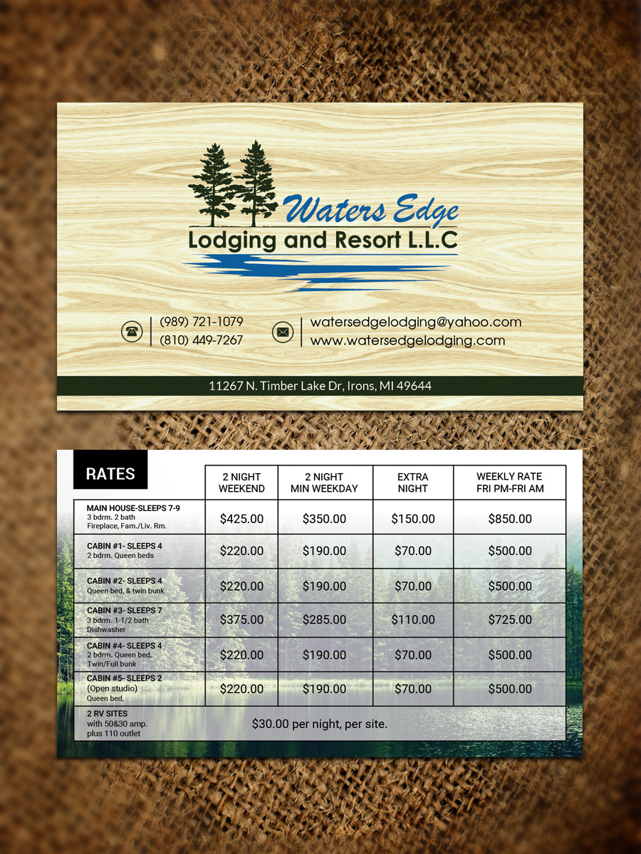 Diseño de Tarjeta de Presentación por Sandaruwan para Waters Edge Lodging and Resort L.L.C. | Diseño #17949381