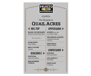 Palazzo 1837 Ristorante and The Shoppes at Quail Acres Signage | Signage Design by Thomas DeHart
