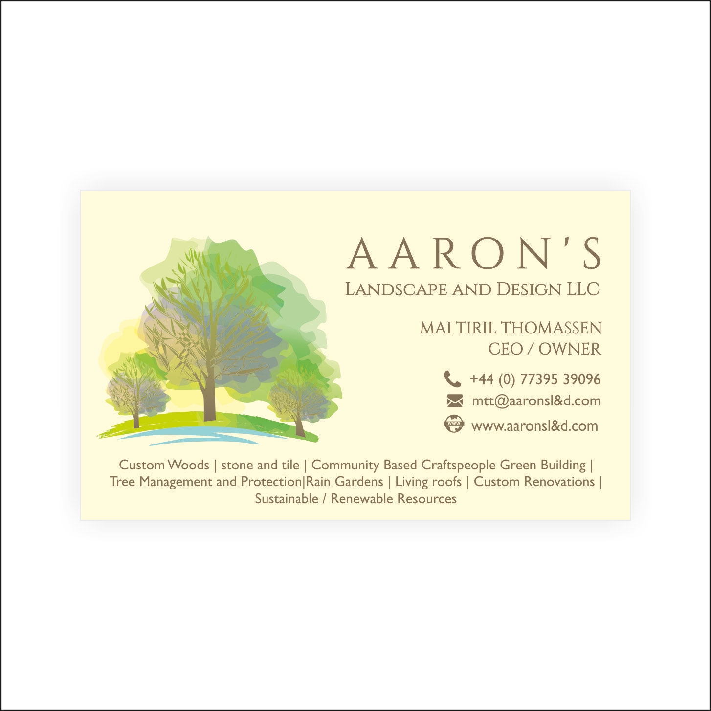Visitenkarten-Design von Abaan für Aaron's Landscape and Design LLC  | Design: #18066286