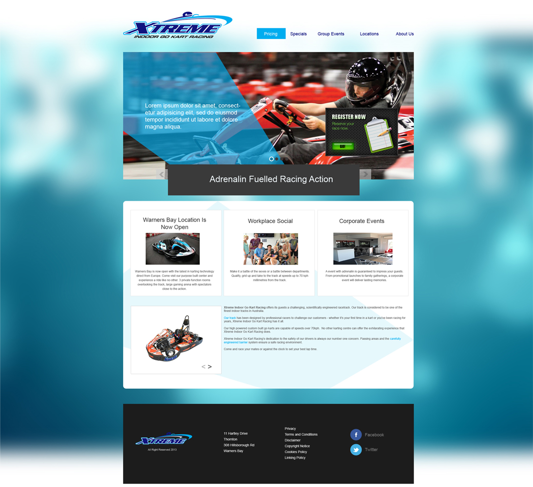Diseño Web por aarsita para Xtreme Indoor Go Kart Racing Pty Ltd | Diseño #2838789