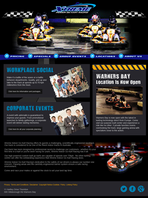 Web Design par jeckx2 pour Xtreme Indoor Go Kart Racing Pty Ltd | Design #2895906