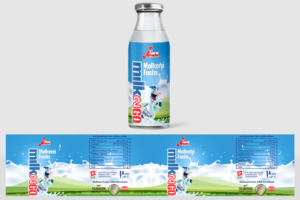 Label for Milk Bottle 330ml - Fresh Milk to Go (Round bottle) | Verpackungs-Design von SAI DESIGNS