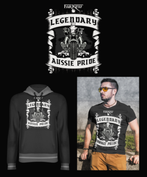Ned Kelly on a Harley , 3D tattoo art white on black Recreate This picture with back ground | Diseño de Camiseta por ART DEPOT