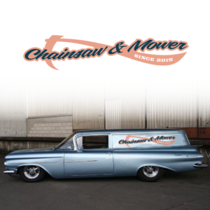 I want an old style logo of Chainsaw And Mower Services to put on the side of a 1959 Chevrolet deliv | Schilder-Design von Love Buzz