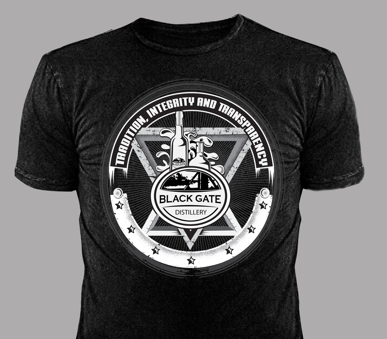 T-shirt Design by Detempo for Black Gate Distillery | Design #18094980