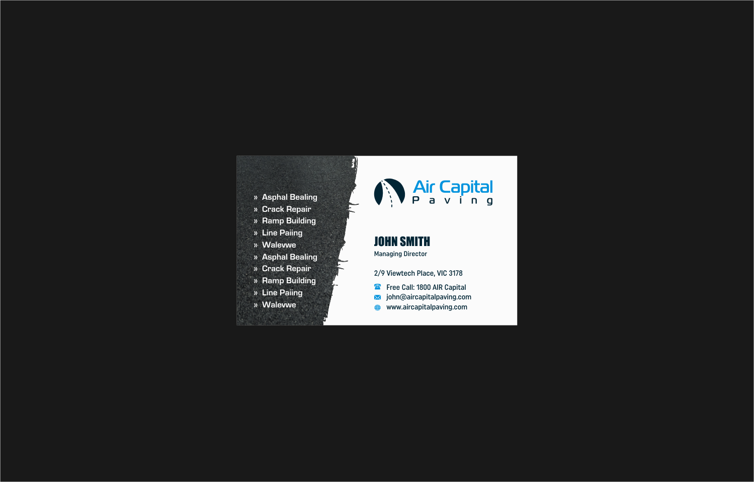 Business Card Design by INDIAN_Ashok for AIR CAPITAL PAVING | Design #18049971