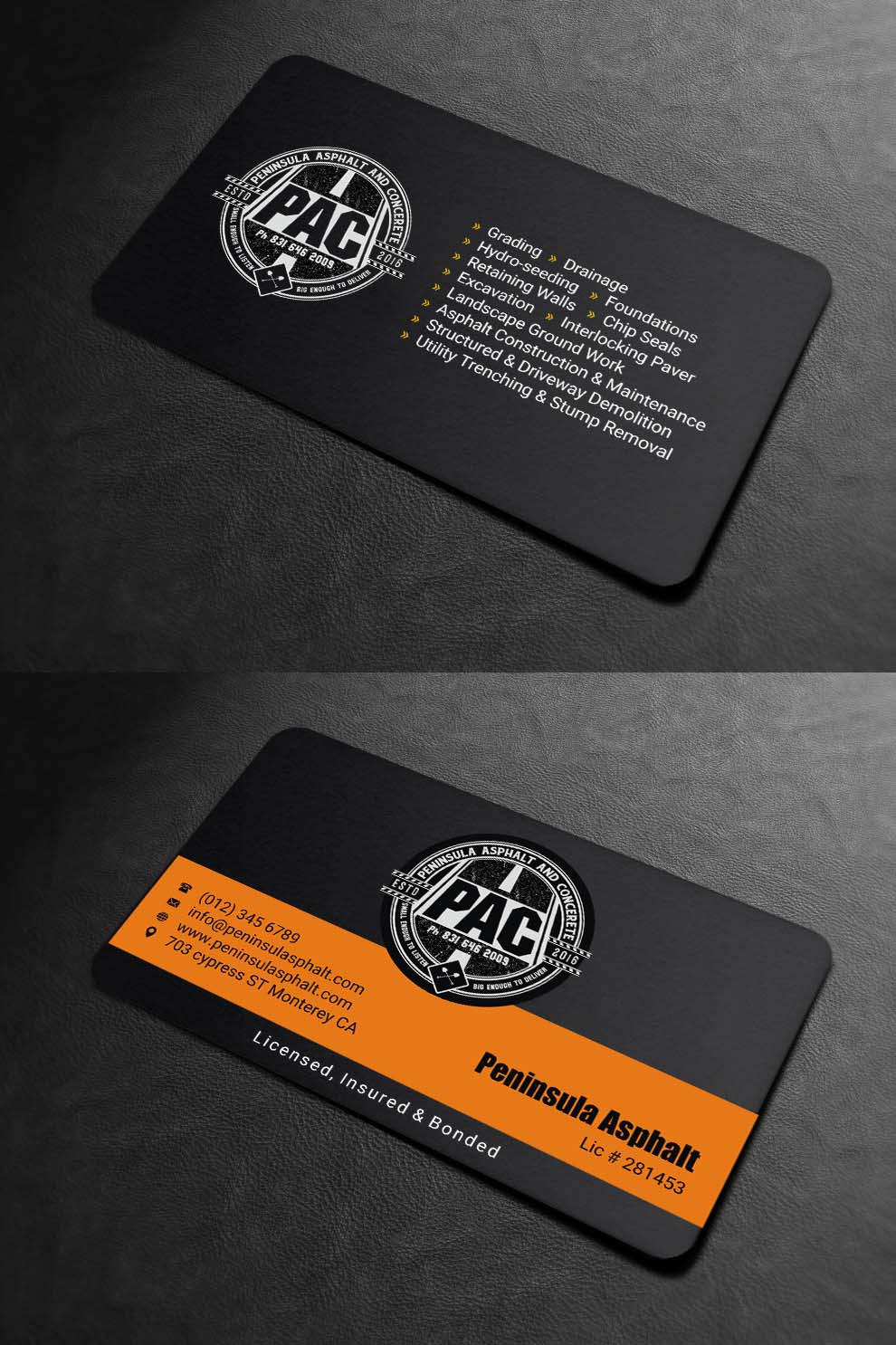Business Card Design by INDIAN_Ashok for Peninsula asphalt and concrete  | Design #18059964