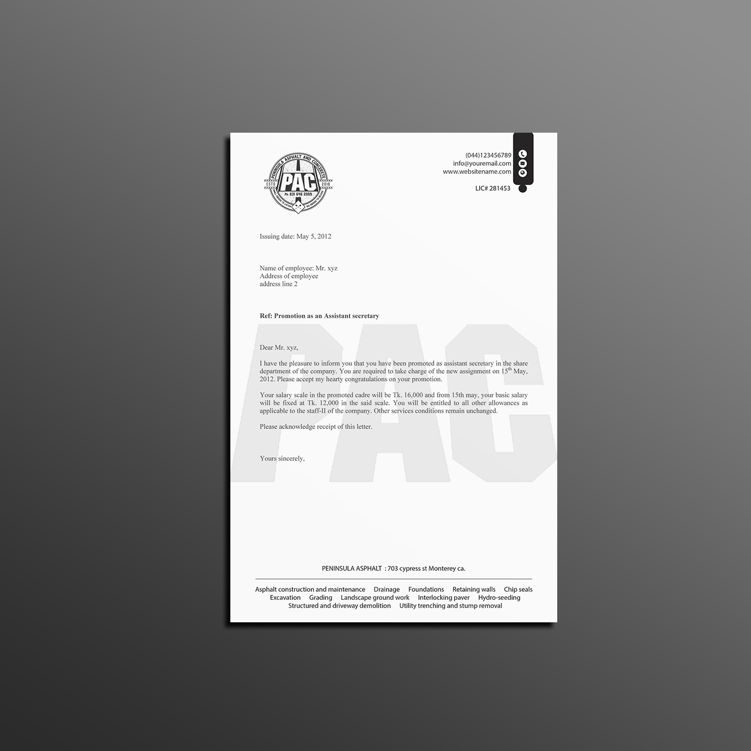Business Card Design by Creations Box 2015 for Peninsula asphalt and concrete  | Design #18062668