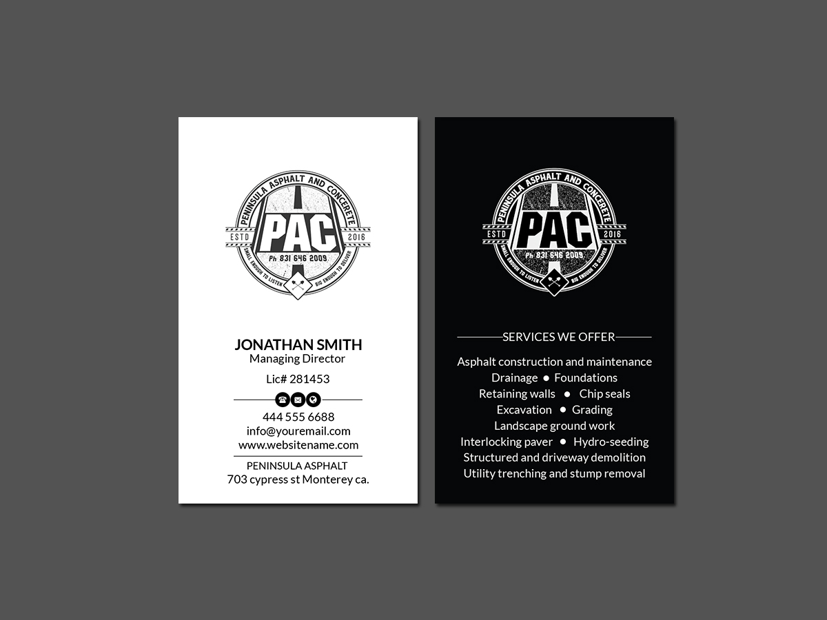Business Card Design by Creations Box 2015 for Peninsula asphalt and concrete  | Design #18062676