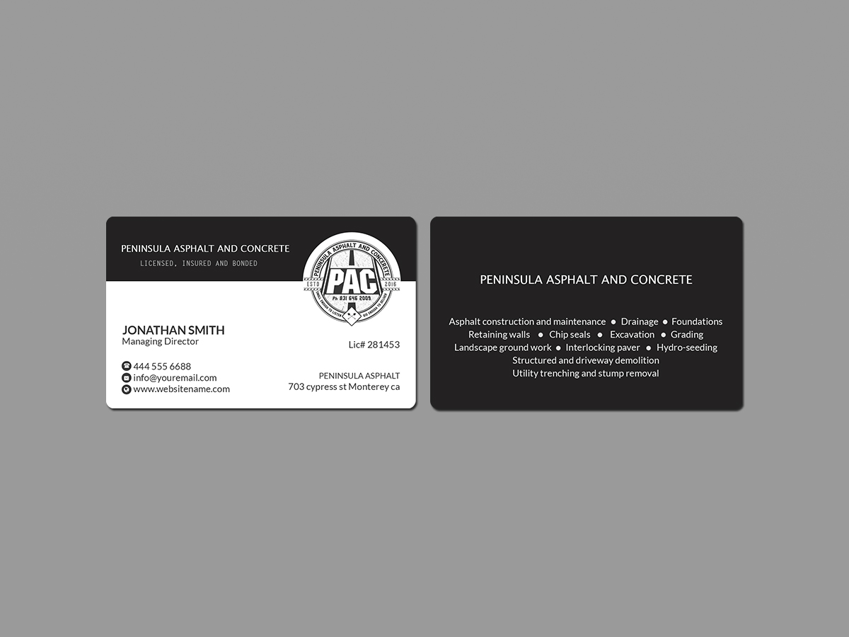 Business Card Design by Creations Box 2015 for Peninsula asphalt and concrete  | Design #18062679