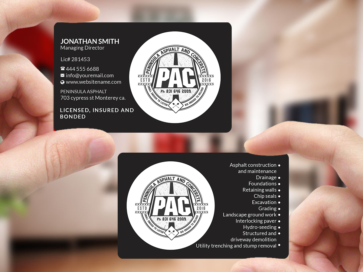 Business Card Design by Creations Box 2015 for Peninsula asphalt and concrete  | Design #18062682