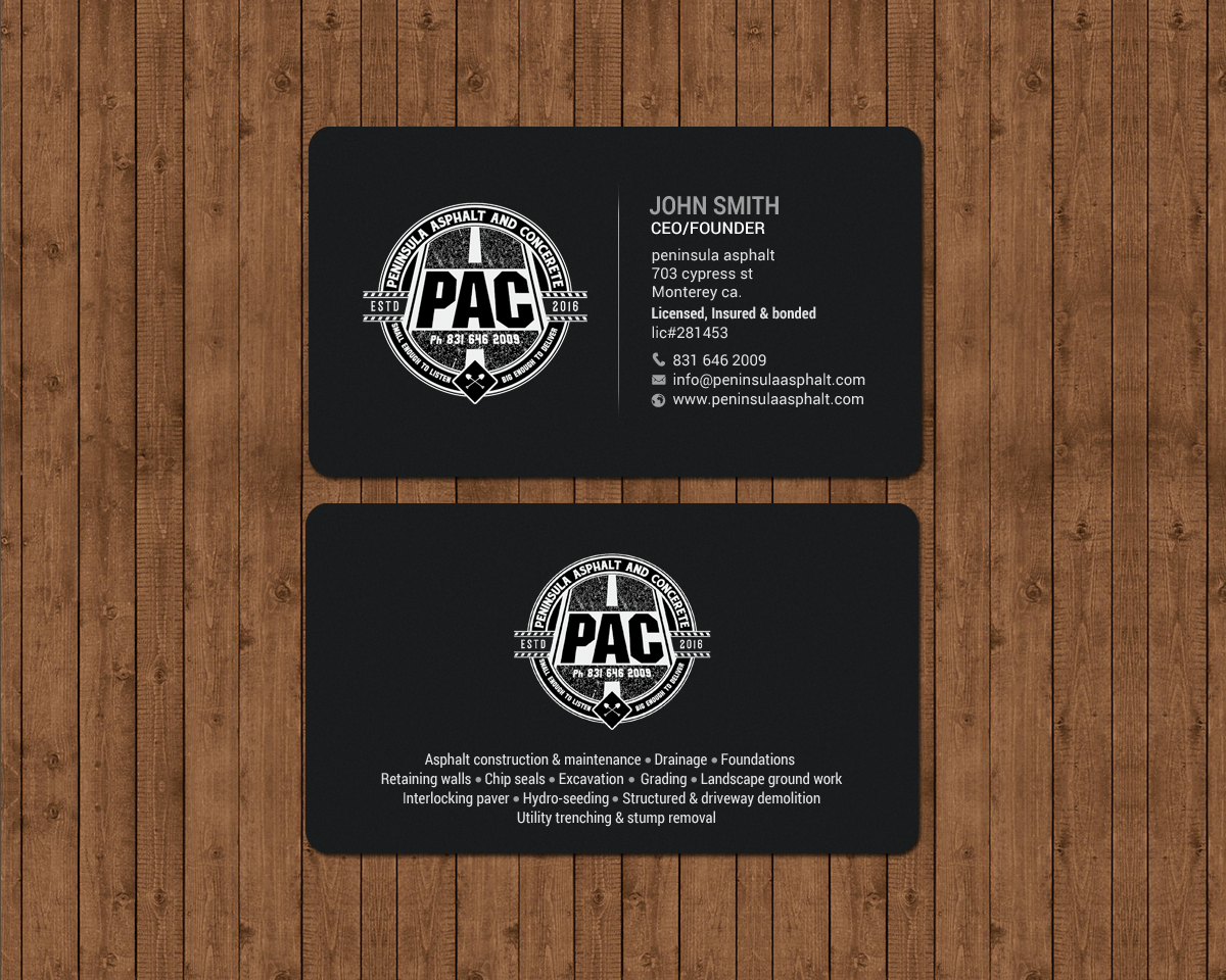 Business Card Design by chandrayaan.creative for Peninsula asphalt and concrete  | Design #18056757