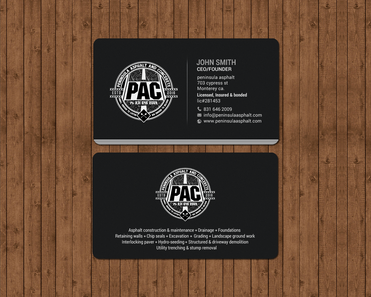 Business Card Design by chandrayaan.creative for Peninsula asphalt and concrete  | Design #18056759