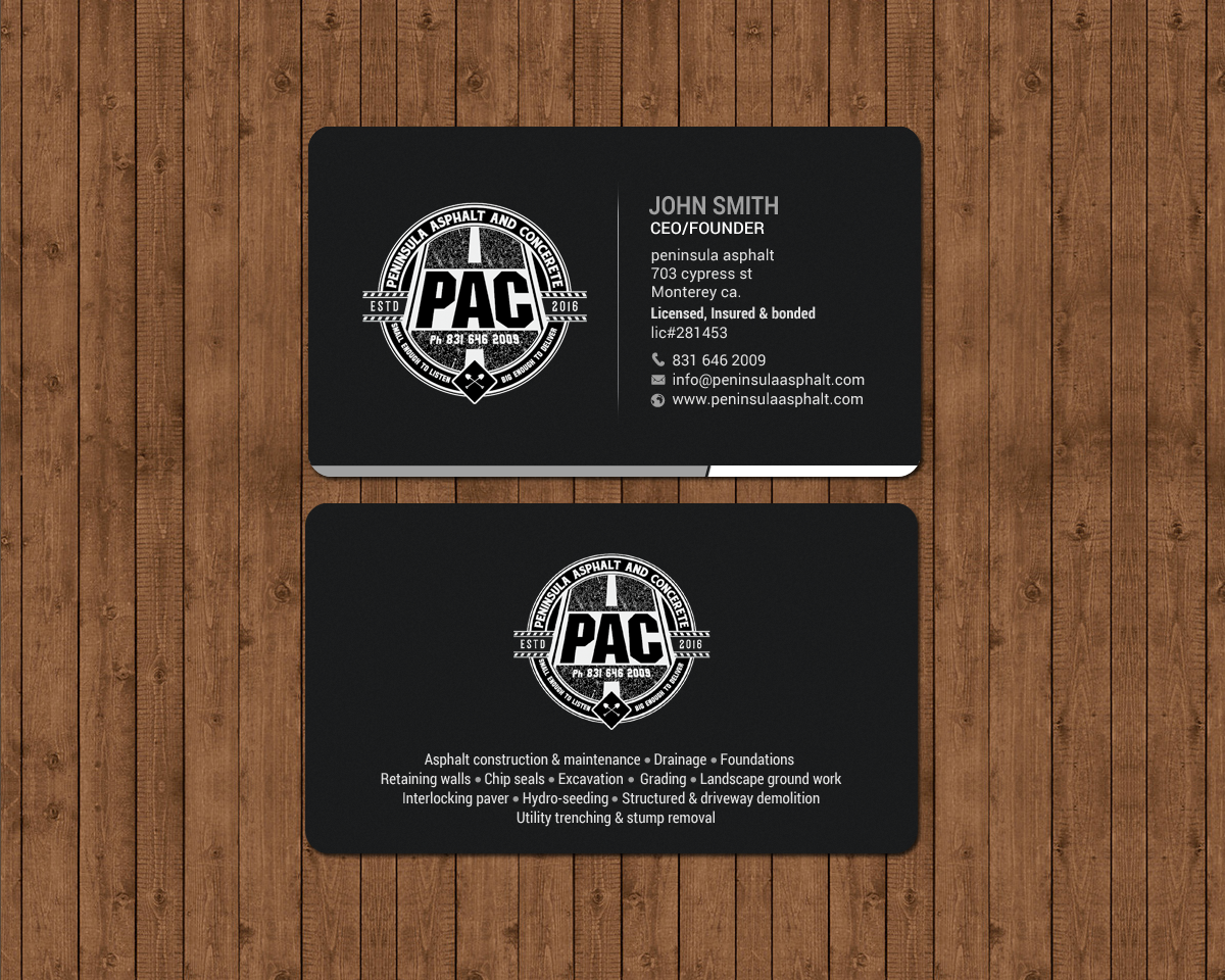 Business Card Design by chandrayaan.creative for Peninsula asphalt and concrete  | Design #18056760