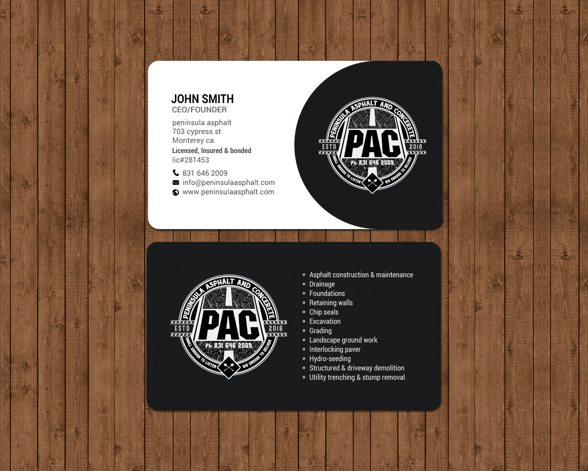 Business Card Design by chandrayaan.creative for Peninsula asphalt and concrete  | Design #18056773