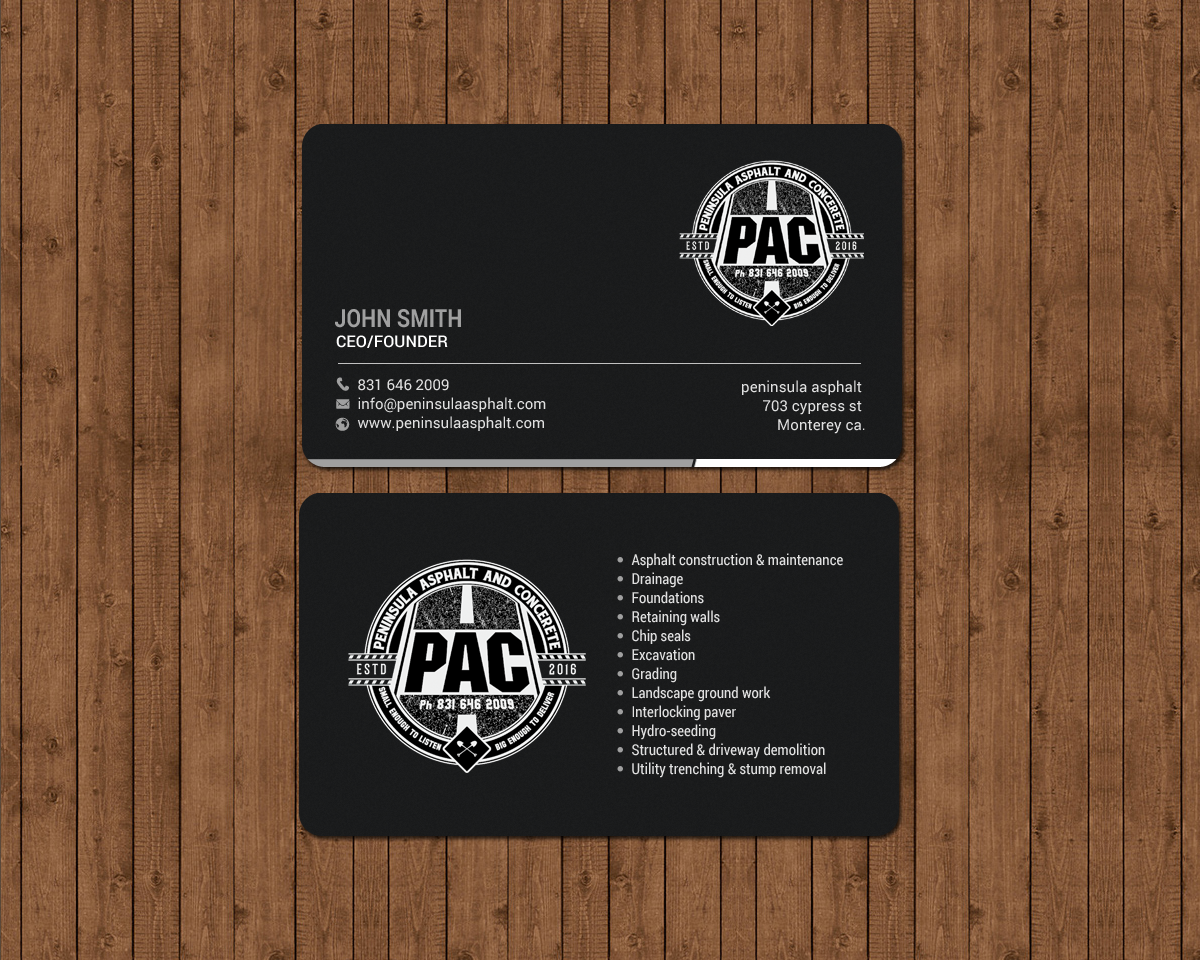 Business Card Design by chandrayaan.creative for Peninsula asphalt and concrete  | Design #18056774