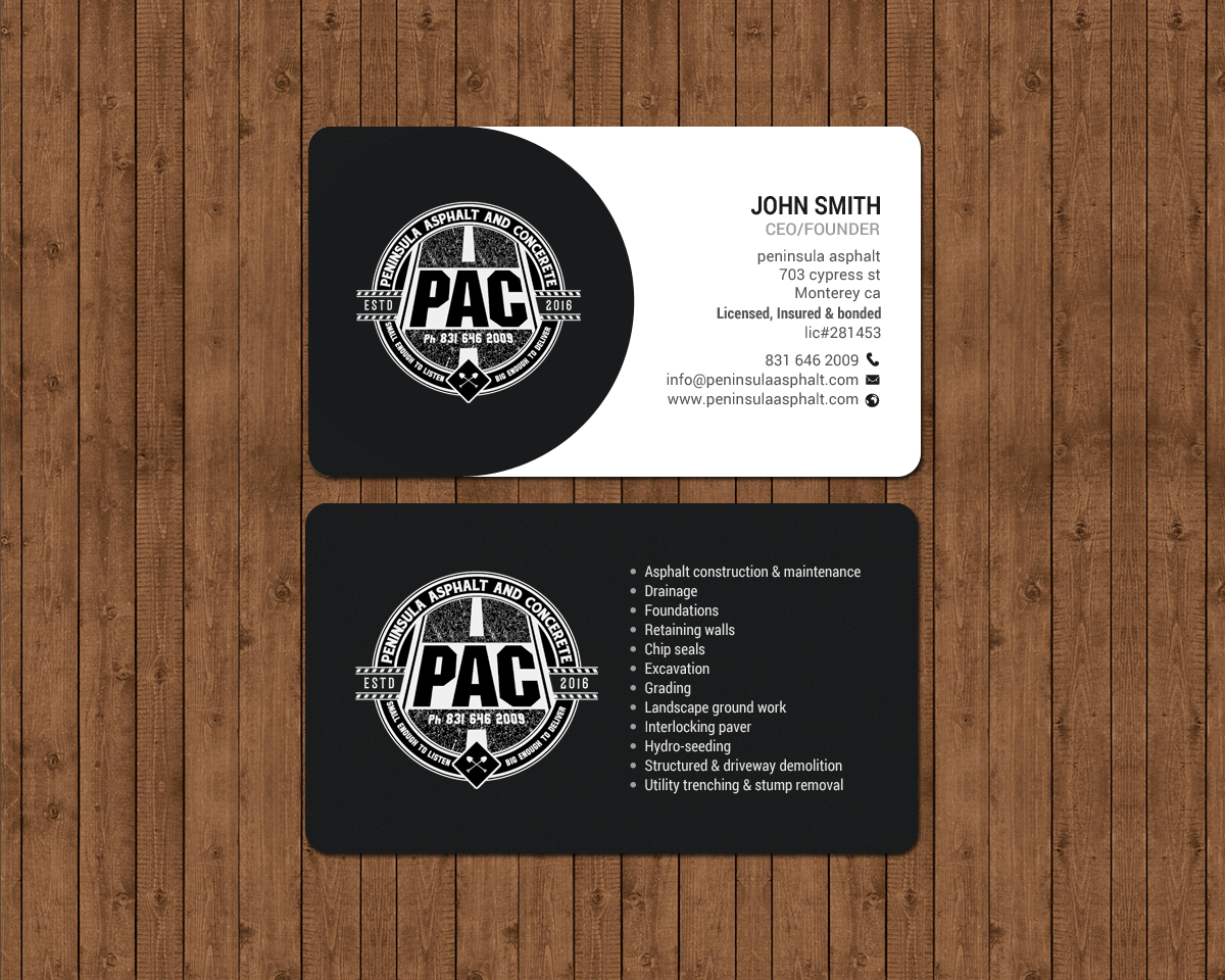Business Card Design by chandrayaan.creative for Peninsula asphalt and concrete  | Design #18056775