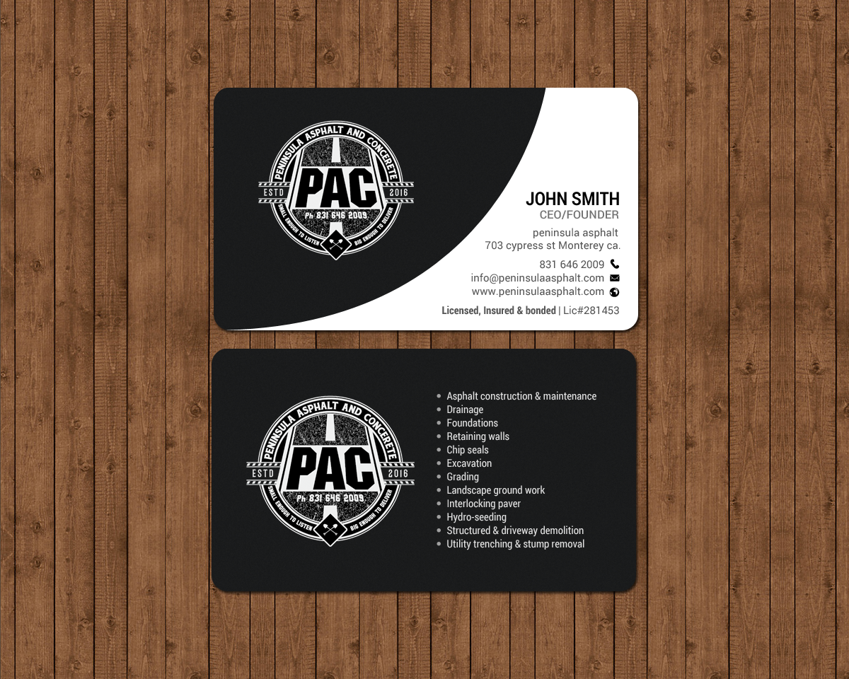 Business Card Design by chandrayaan.creative for Peninsula asphalt and concrete  | Design #18056776