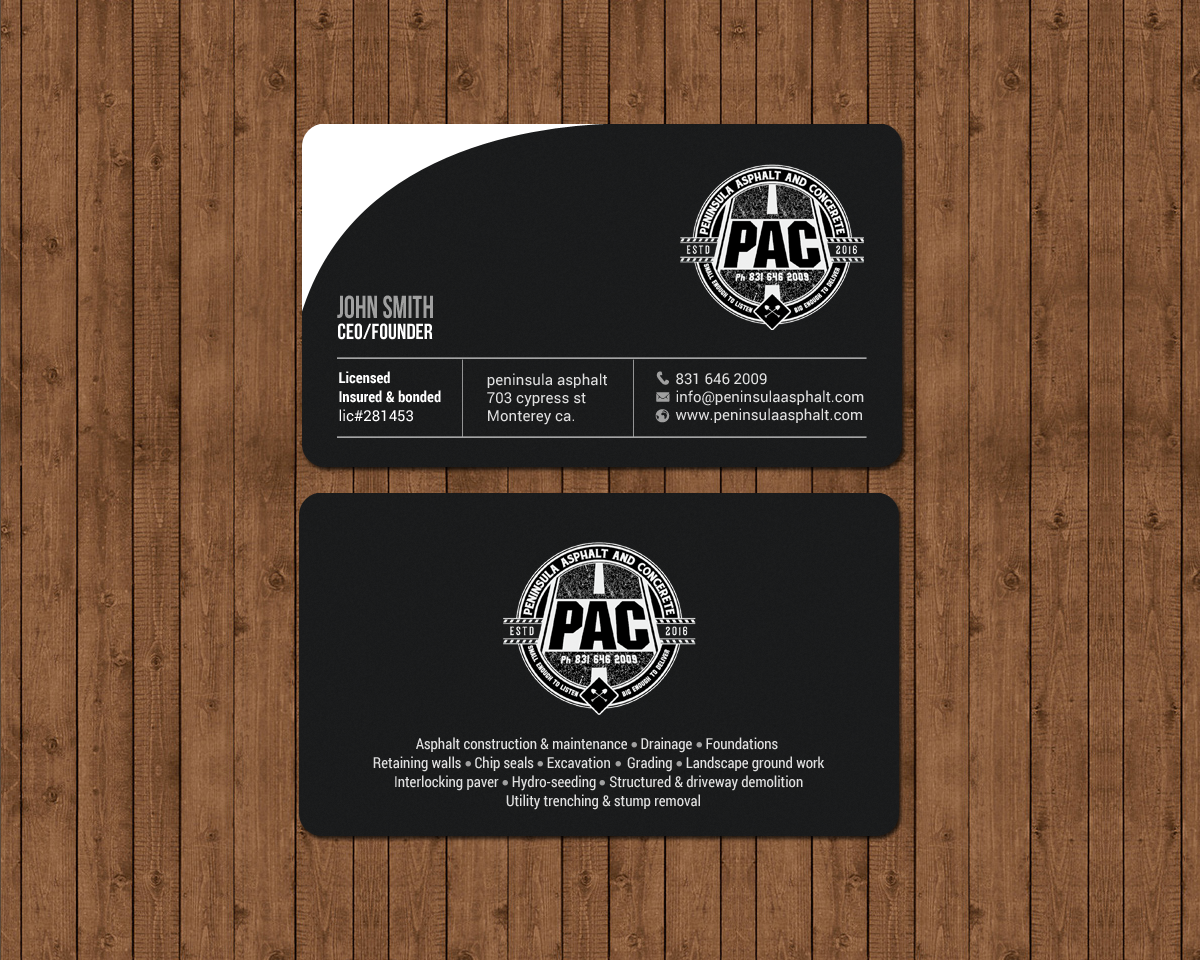 Business Card Design by chandrayaan.creative for Peninsula asphalt and concrete  | Design #18056813