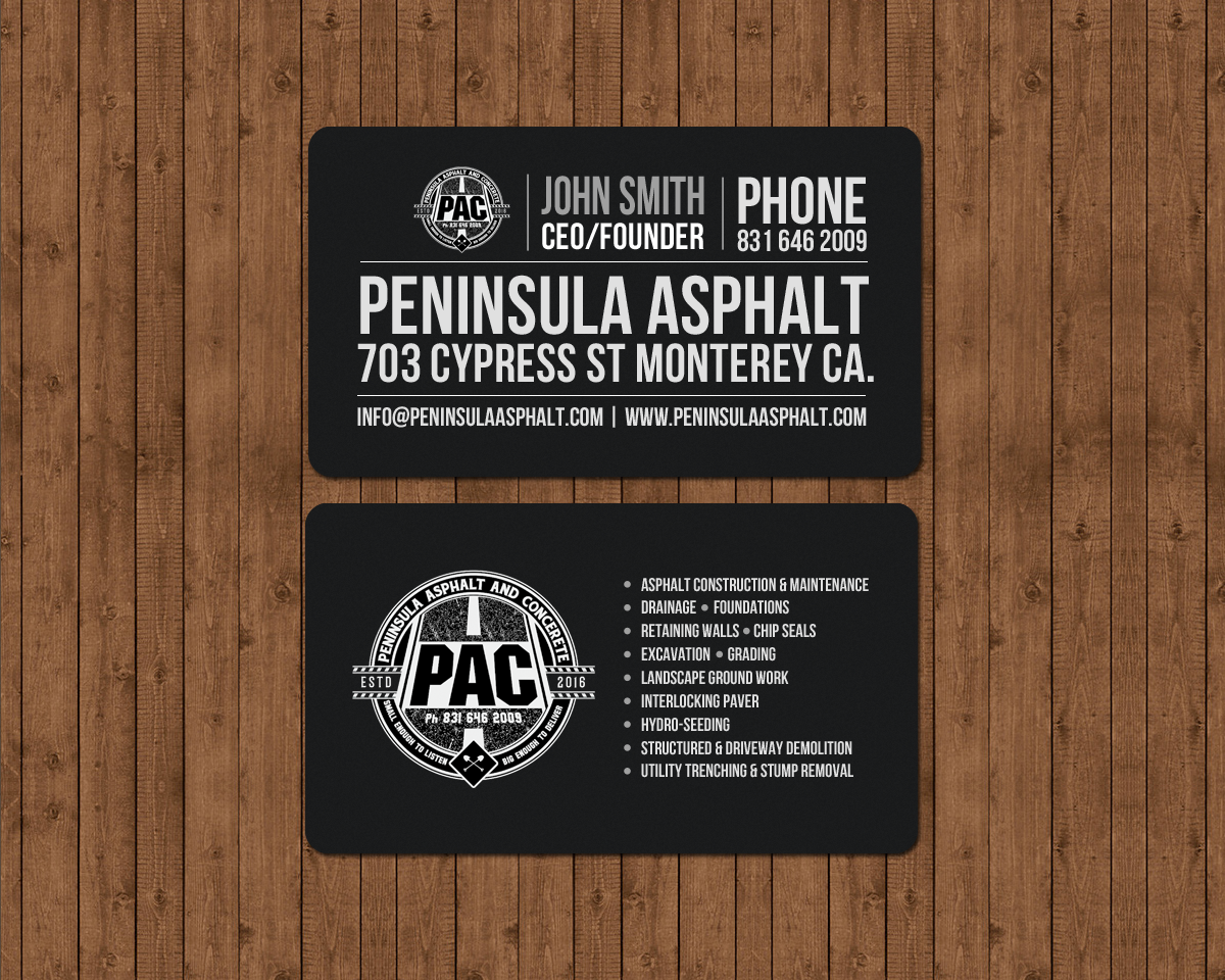 Business Card Design by chandrayaan.creative for Peninsula asphalt and concrete  | Design #18056814