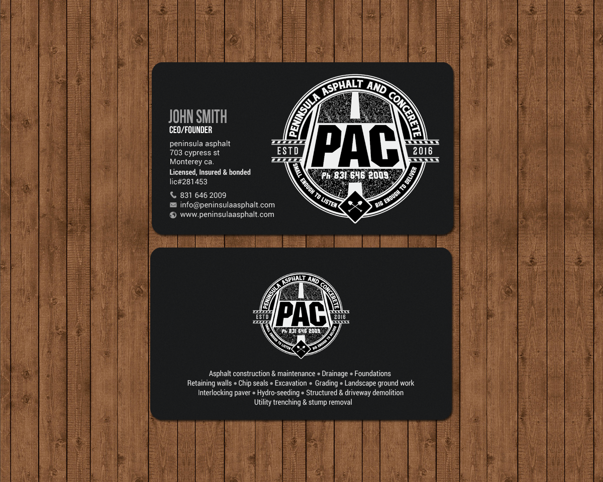 Business Card Design by chandrayaan.creative for Peninsula asphalt and concrete  | Design #18056848