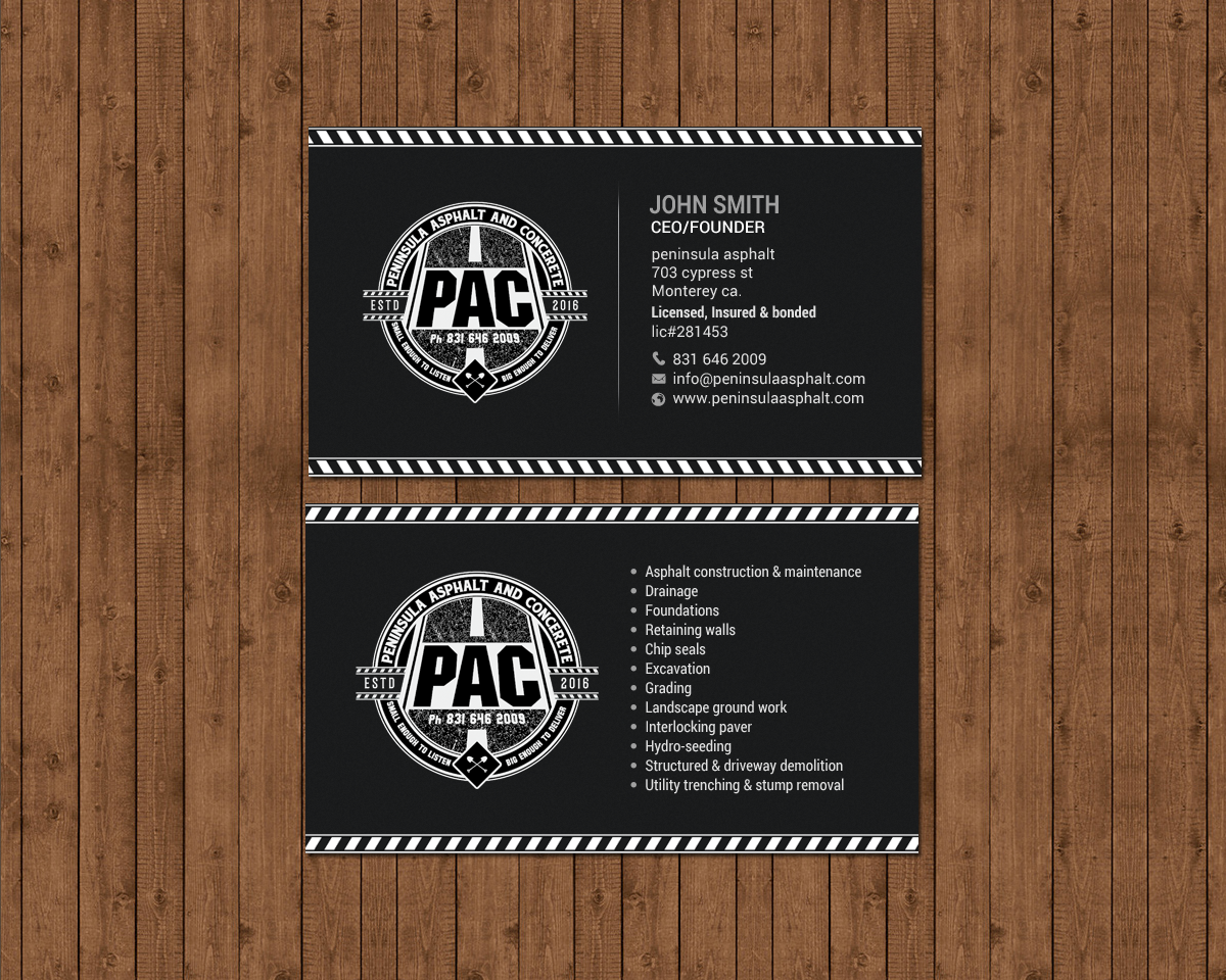 Business Card Design by chandrayaan.creative for Peninsula asphalt and concrete  | Design #18056849