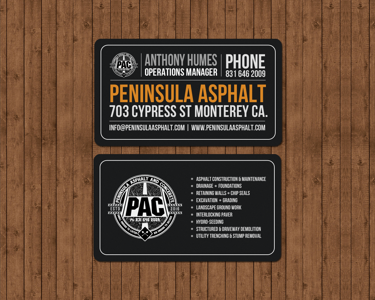 Business Card Design by chandrayaan.creative for Peninsula asphalt and concrete  | Design #18074542